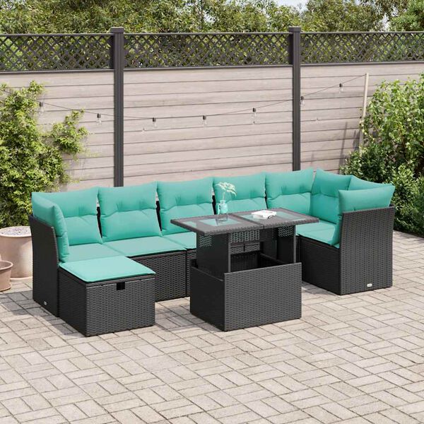 vidaXL 8 Piece Garden Sofa Set with Cushions Grey Poly Rattan Acacia