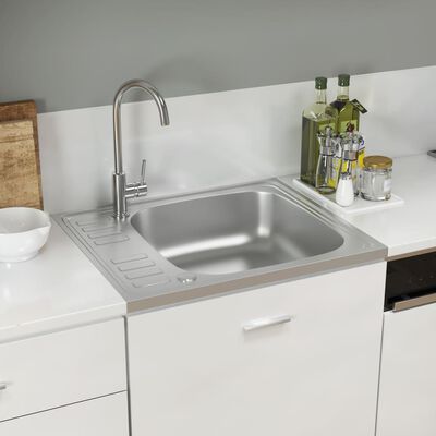 vidaXL Kitchen Sink with Drainer Set Silver 500x600x155 mm Stainless Steel