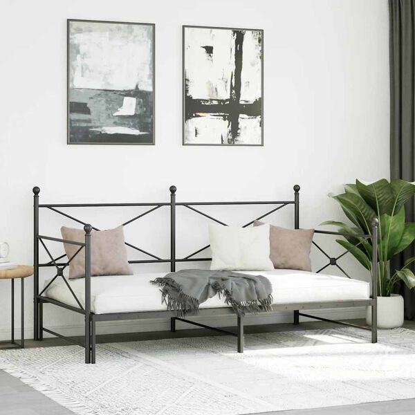 vidaXL Daybed with Trundle without Mattress Black 100x190 cm Steel
