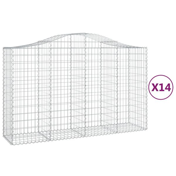 vidaXL Arched Gabion Baskets 14 pcs 200x50x120/140 cm Galvanised Iron