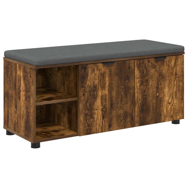 vidaXL Hall Bench with Cushion with Shelf Smoked Oak 100 x 38 x 46 cm