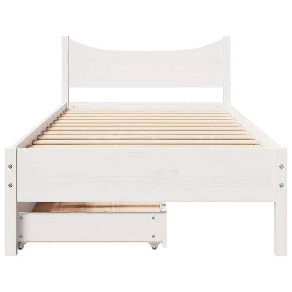 vidaXL Bed Frame with Drawers White 90x190 cm Single Solid Wood Pine