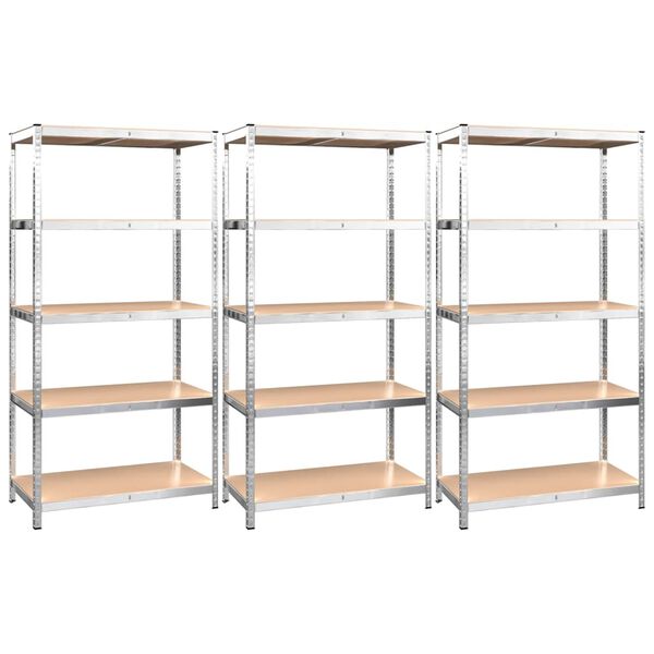 vidaXL 5-Layer Shelves 3 pcs Silver Steel&Engineered Wood
