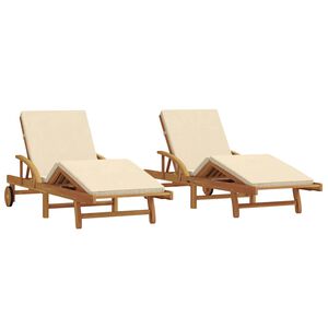 vidaXL Sun Lounger 2 pcs Beige 200 x 67 x 84 cm Solid Acacia Wood