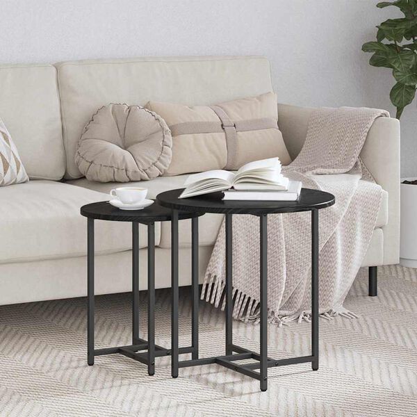 vidaXL Side Table Set 2 pcs Black Oak