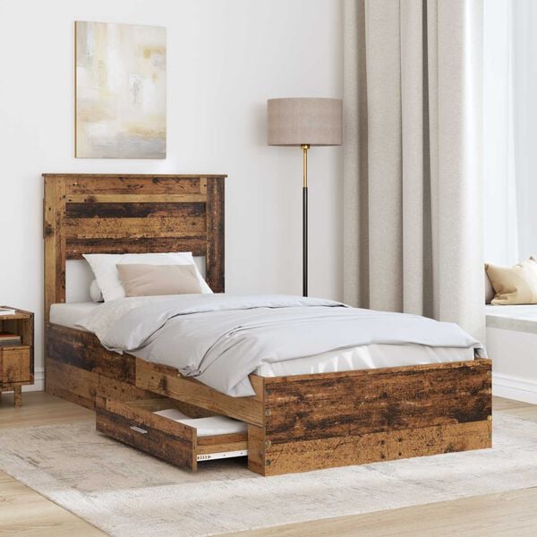 vidaXL Bed Frame with Headboard Old Wood 100 x 200 cm Engineered Wood