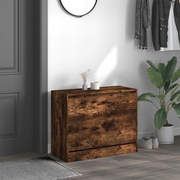 vidaXL Shoe Cabinet Smoked Oak 80x34x63 cm Engineered Wood