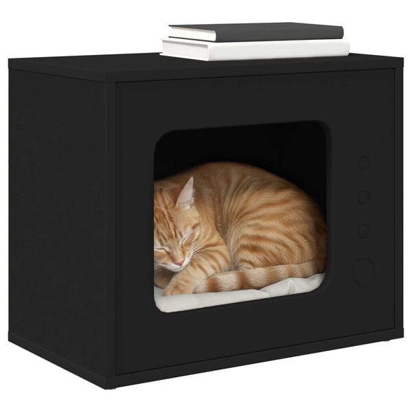 vidaXL Cat House Black 51 x 30 x 42 cm Engineered Wood