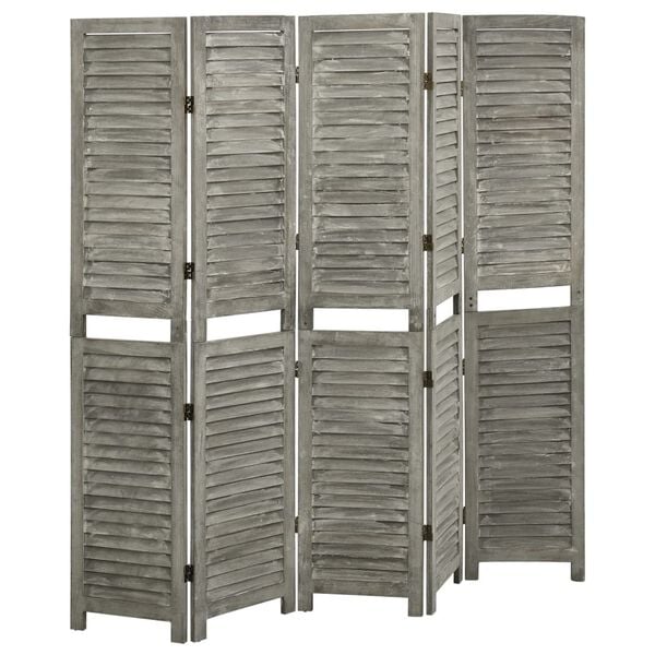 vidaXL 5-Panel Room Divider Grey 179x166 cm Solid Wood