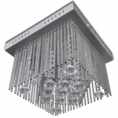 Square Ceiling Lamp with Crystal Decorations and Aluminium Strips