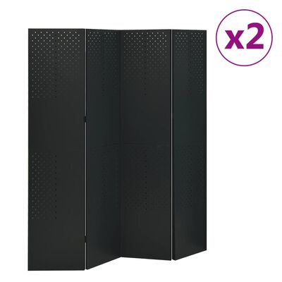 vidaXL 4-Panel Room Dividers 2 pcs Black 160x180 cm Steel