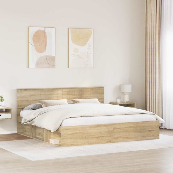 vidaXL Bed Frame with Headboard Sonoma 200 x 200 cm Solid Pine Wood