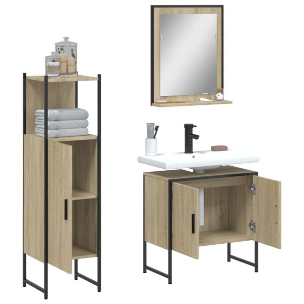 vidaXL 3 Piece Bathroom Cabinet Set Sonoma Oak Engineered Wood