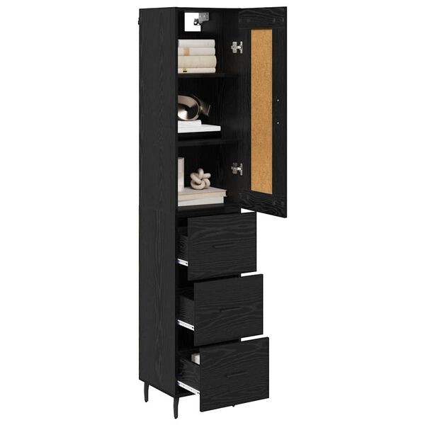 vidaXL Highboard Black Oak 34.5 x 34 x 180 cm Engineered Wood