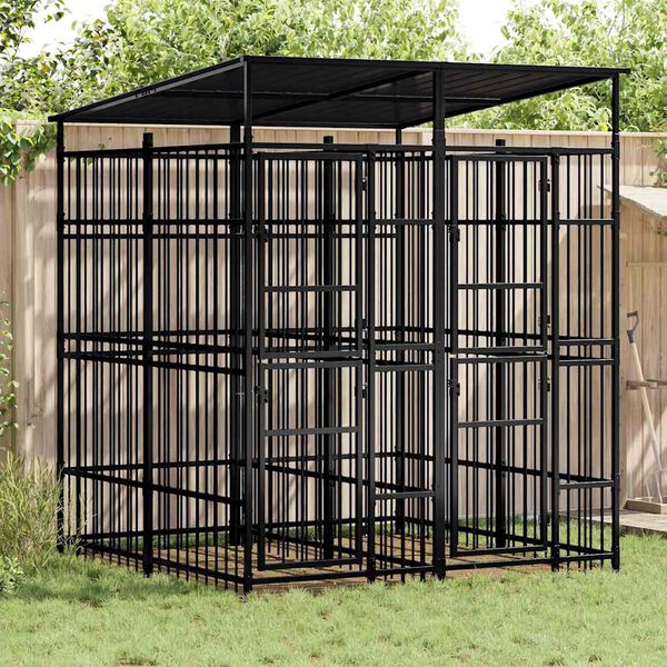 vidaXL Outdoor Dog Kennel with Roof Steel 3.69 m&sup2;