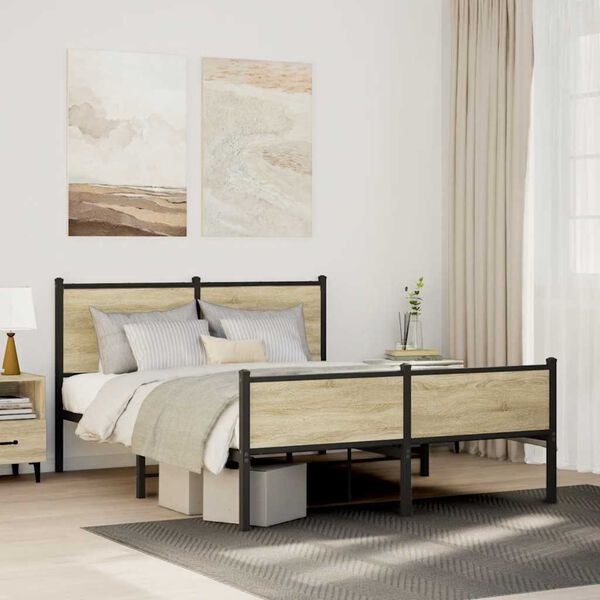 vidaXL Metal Bed Frame without Mattress Sonoma Oak 137x190 cm