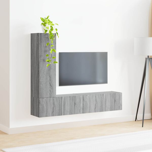 vidaXL TV Cabinet Set Wall-mounted 3 pcs Grey Sonoma Engineered Wood