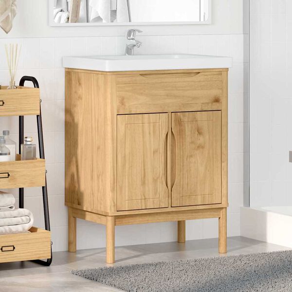 vidaXL Bathroom Sink Cabinet with Door FLORO Wax brown 60 x 40 x 80 cm