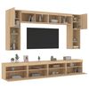 vidaXL 8 Piece TV Wall Cabinet Set with LED Lights Sonoma Oak