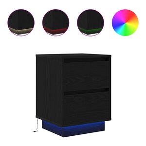 vidaXL Bedside Cabinet with LED Lights&nbsp;Black 38x34x50 cm