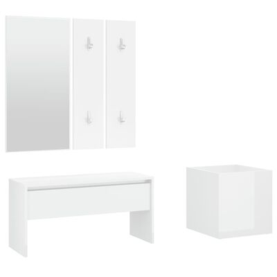 vidaXL Hallway Furniture Set High Gloss White Engineered Wood