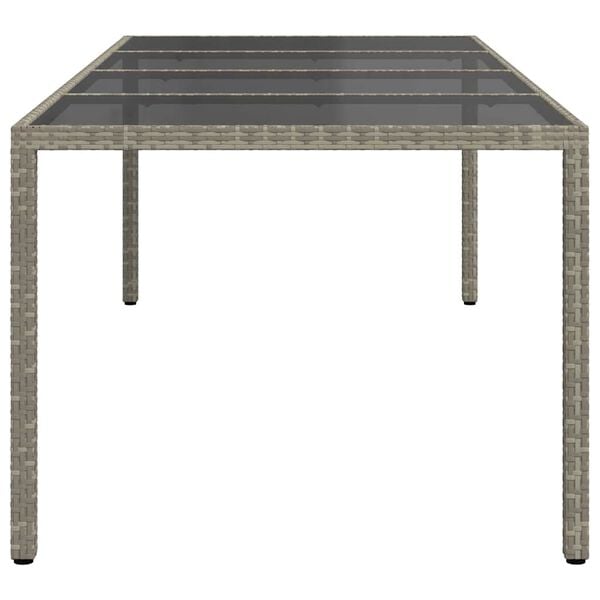 vidaXL Garden Table Grey 250x100x75 cm Tempered Glass and Poly Rattan
