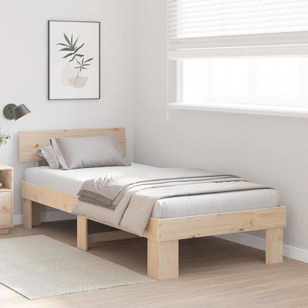 vidaXL Bed Frame with Headboard Natural 75 x 190 cm Solid Pine Wood