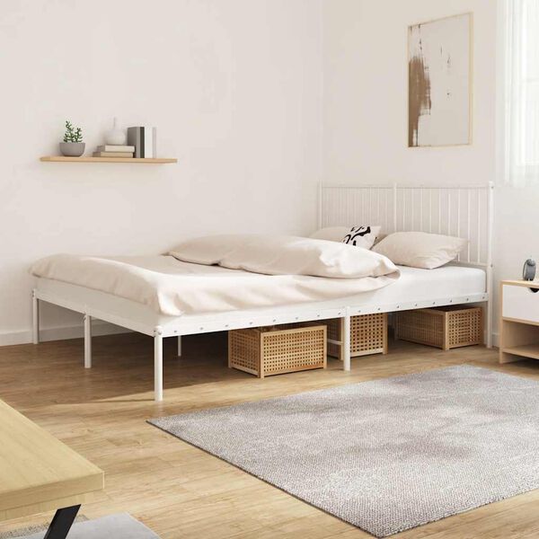 vidaXL Metal Bed Frame without Mattress with Headboard White 160x200cm