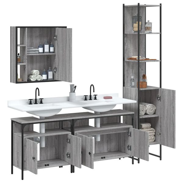 vidaXL 4 Piece Bathroom Cabinet Set Grey Sonoma Engineered Wood