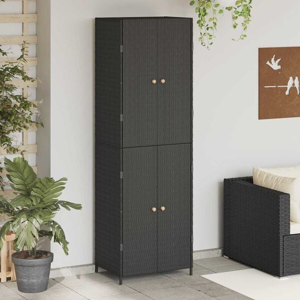 vidaXL Garden Storage Cabinet Black 59x40x180 cm Poly Rattan