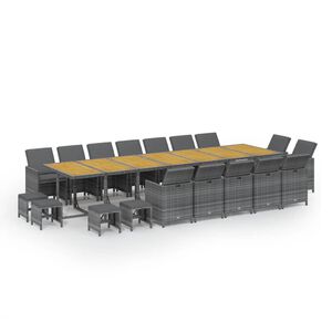 vidaXL 19 Piece Garden Dining Set with Cushions Grey Poly Rattan