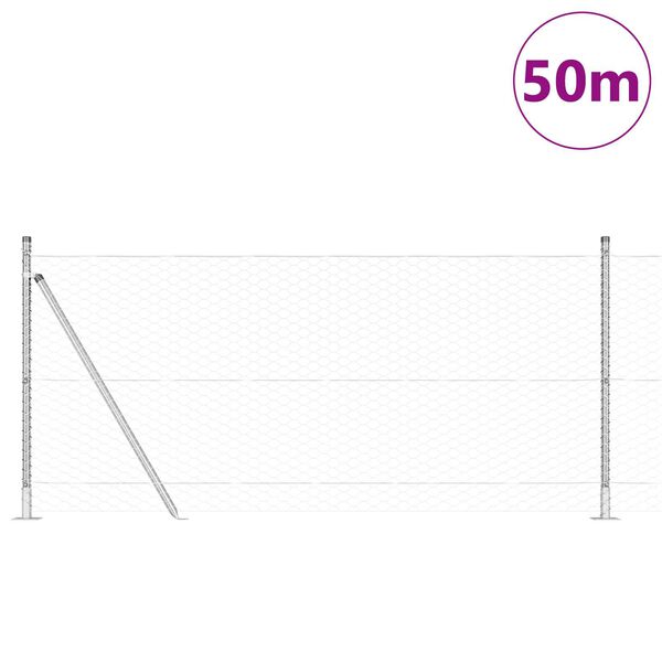 vidaXL Fence Post Silver 50 x 0.8 m (36 mm mesh) Steel