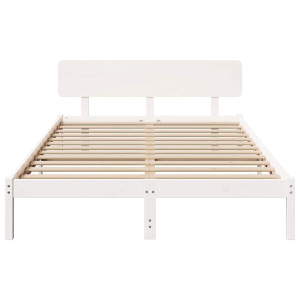 vidaXL Bed Frame with Headboard White 140 x 200 cm Solid Pine Wood