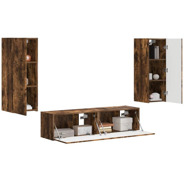 vidaXL TV Cabinet Set Wall-mounted 2 pcs Smoked Oak Engineered Wood