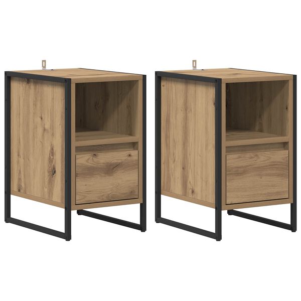 vidaXL Bedside Table with Drawer 2 pcs Artisian Oak 39.5 x 30 x 50 cm