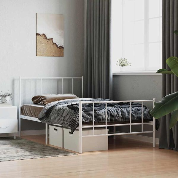 vidaXL Metal Bed Frame without Mattress with Footboard White 75x190cm