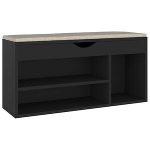 vidaXL Shoe Bench with Cushion Black 104x30x49 cm Engineered Wood