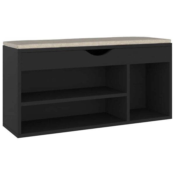 vidaXL Shoe Bench with Cushion Black 104x30x49 cm Engineered Wood