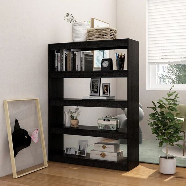 vidaXL Book Cabinet/Room Divider Black 100x30x135.5 cm Solid Pinewood