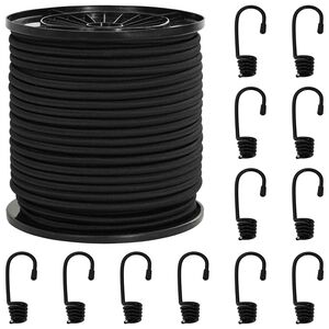 vidaXL Bungee Cords with Hooks 4 mm Black PP and Rubber