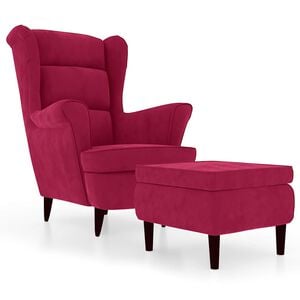 vidaXL Wing Back Armchair with a Stool Wine Red Velvet