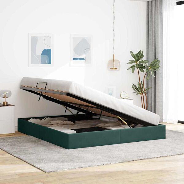 vidaXL Storage Bed with Mattress Dark Green 180 x 200 cm Velvet