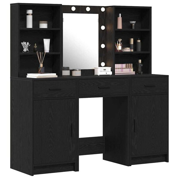 vidaXL Dressing Table Set with Drawer 3 pcs Black Oak Engineered Wood