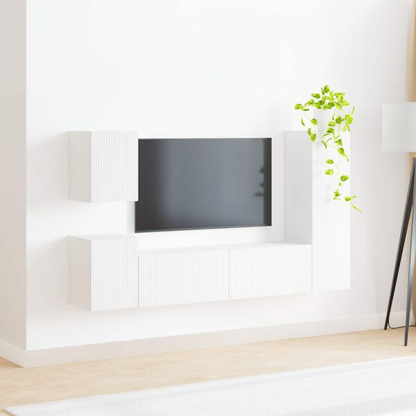 vidaXL TV Cabinet Set Wall-mounted 4 pcs White Engineered Wood