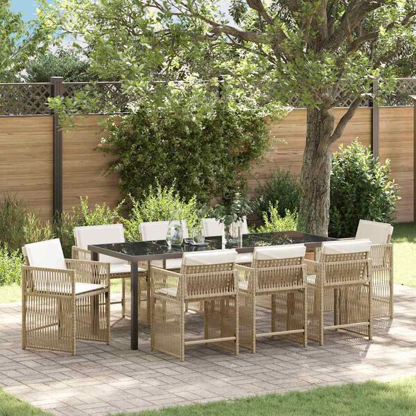 vidaXL Garden Dining Set 9 pcs Beige Poly Rattan