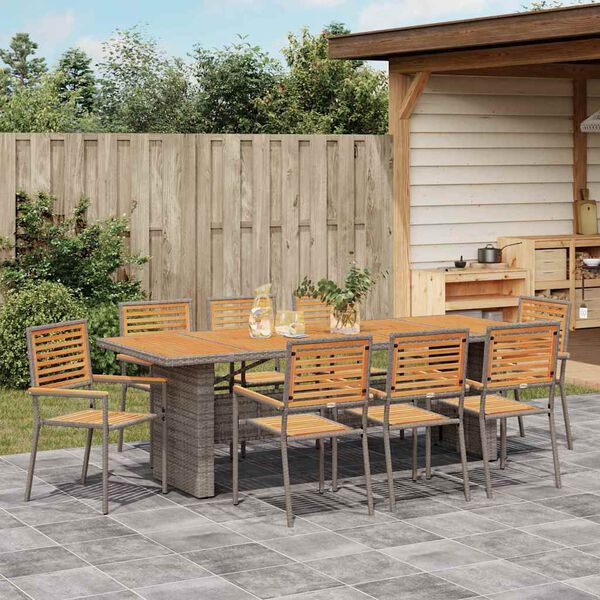 vidaXL Garden Dining Set 9 pcs Grey and Brown Poly Rattan