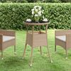vidaXL Garden Table Ø60x75 cm Tempered Glass and Poly Rattan Beige