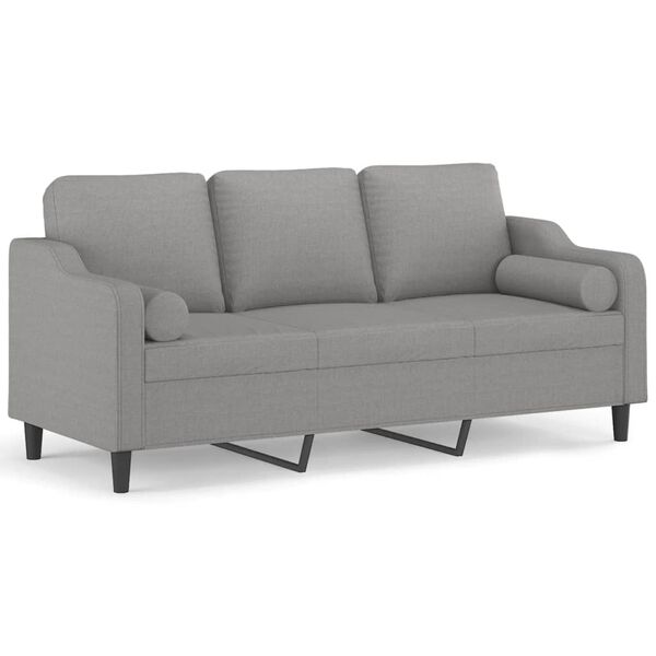 vidaXL 3-Seater Sofa with Pillows&Cushions Light Grey 180 cm Fabric