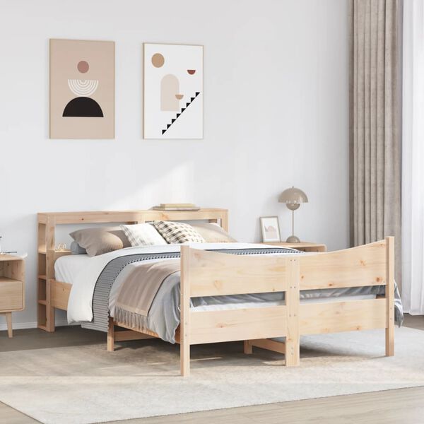 vidaXL Bed Frame with Headboard 140x190 cm Solid Wood Pine