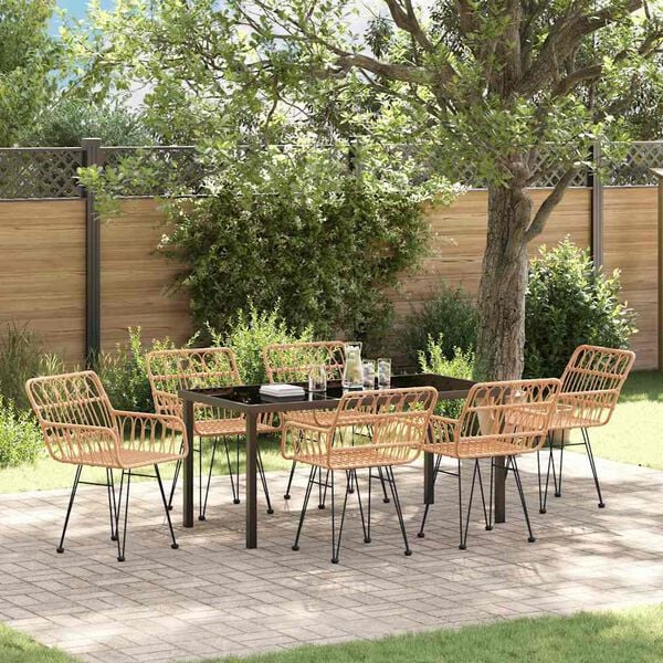 vidaXL Garden Dining Set 7 pcs Brown Powder-Coated Steel